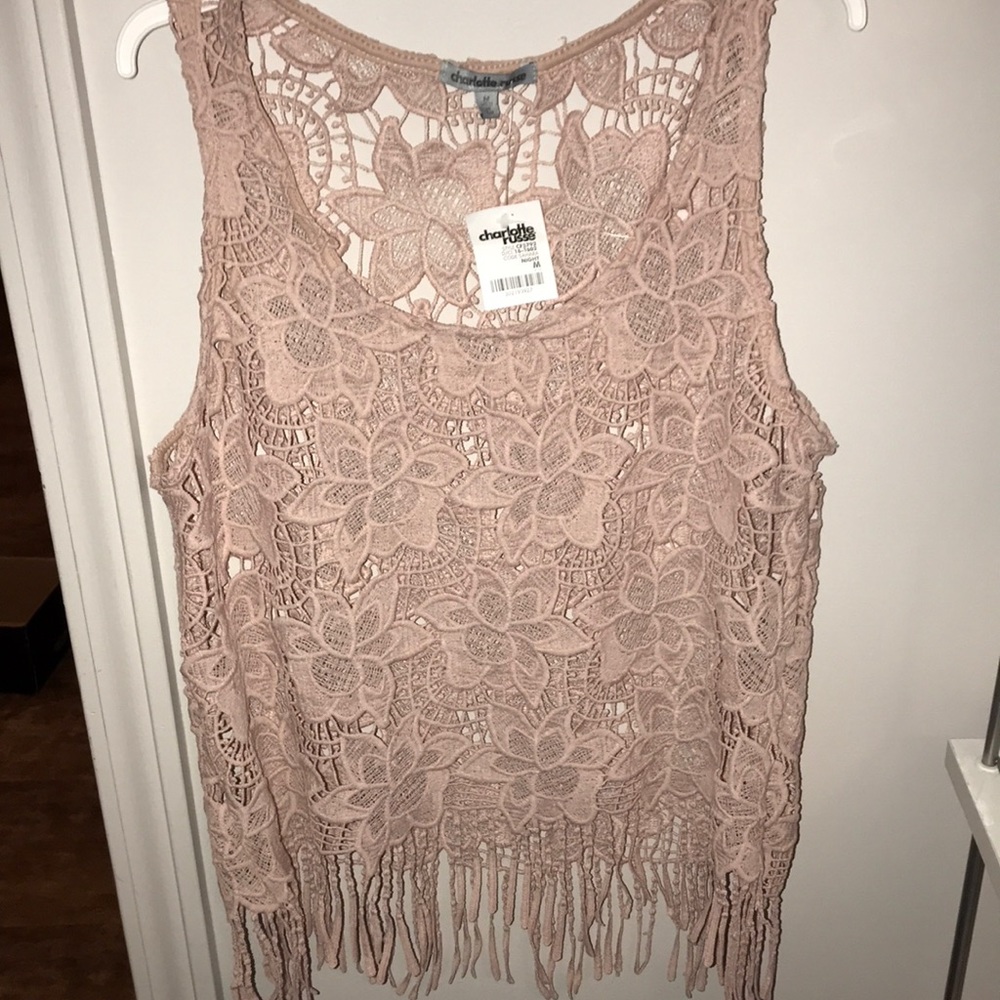 NWT Charlotte Russe lace top with fringe bottom